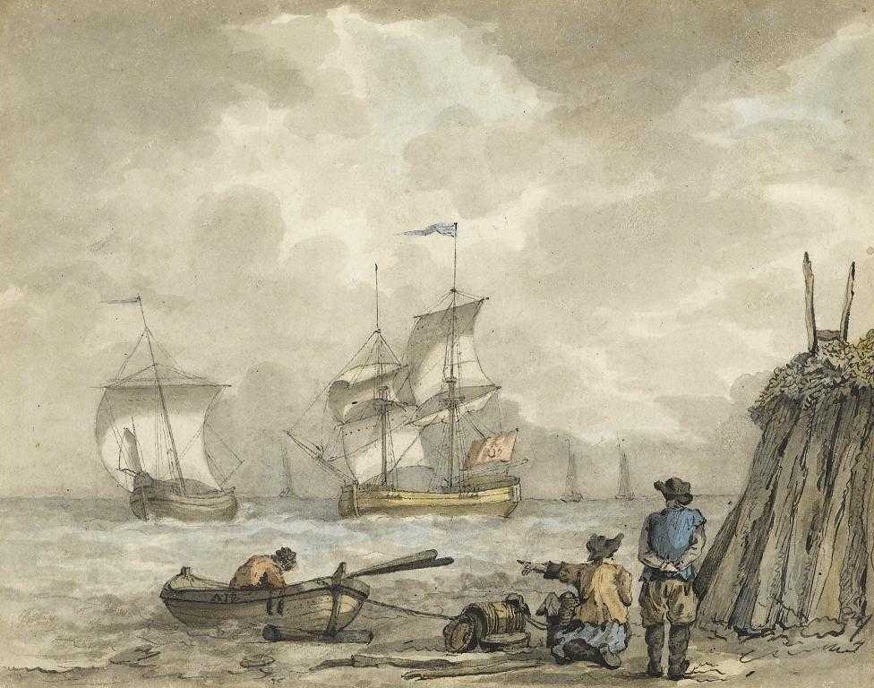 Appraisal: DUTCH SCHOOL EARLY TH CENTURY SHIPPING SCENE WITH FISHERMEN ON