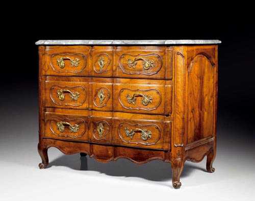 Appraisal: WALNUT CHEST OF DRAWERS Louis XV Provence circa Shaped and