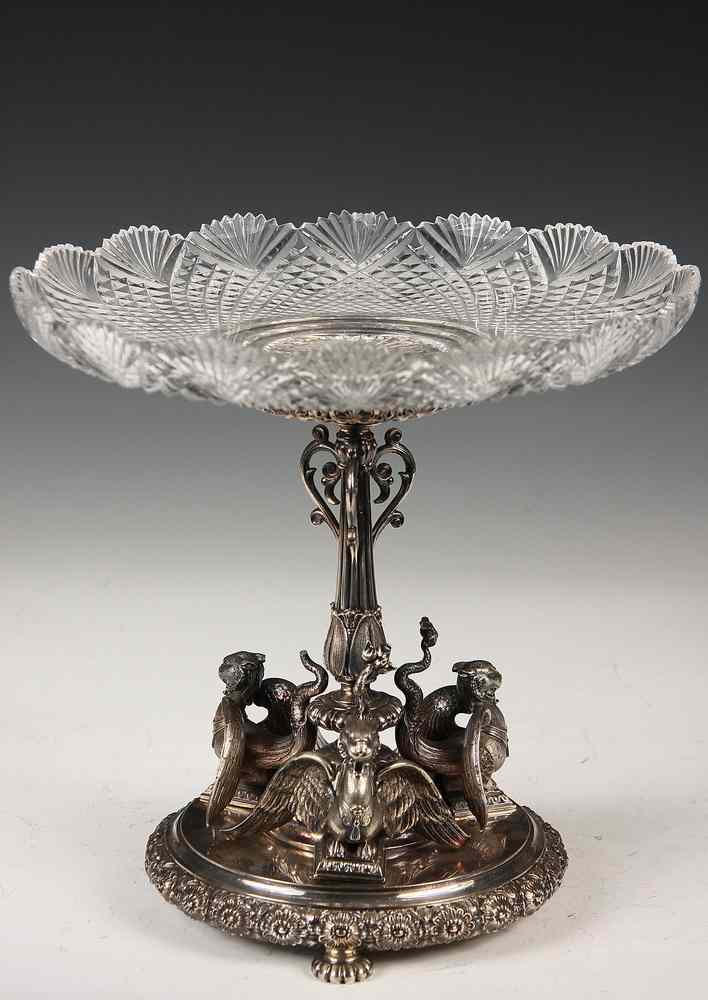 Appraisal: ENGLISH SILVER-PLATED AND CUT GLASS TAZZA - th c English