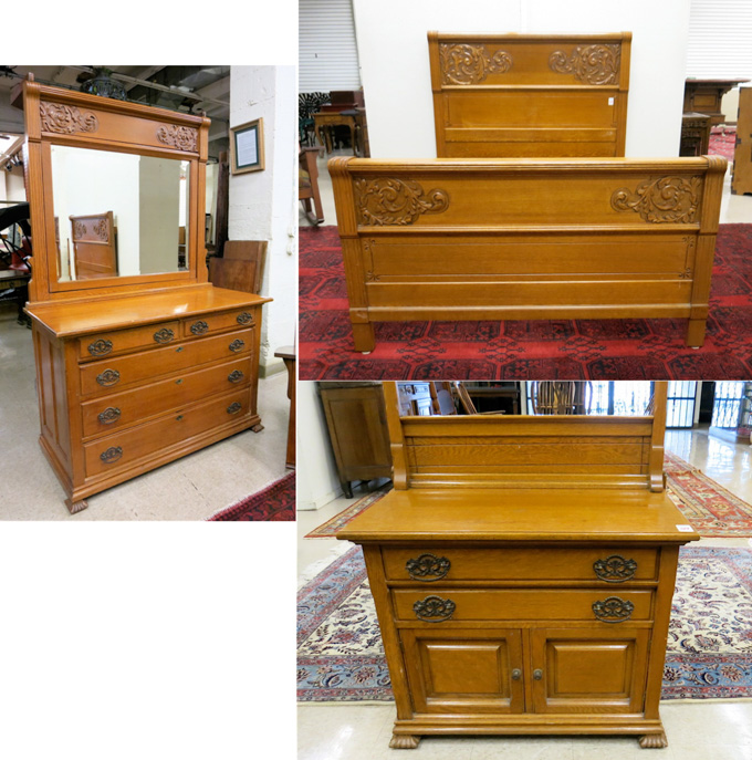 Appraisal: THREE-PIECE LATE VICTORIAN OAK BEDROOM FURNITURE SET American c the