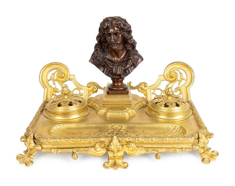 Appraisal: A Louis XV Style Gilt Bronze Encrier Mounted with Bronze