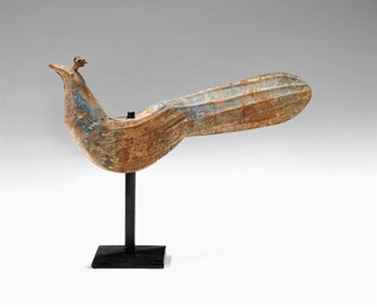 Appraisal: Full-bodied metal peafowl weathervane pennsylvania th century Retains traces of