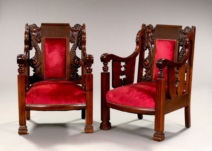 Appraisal: Three-Piece Late Victorian Carved Mahogany Parlor Suite ca consisting of