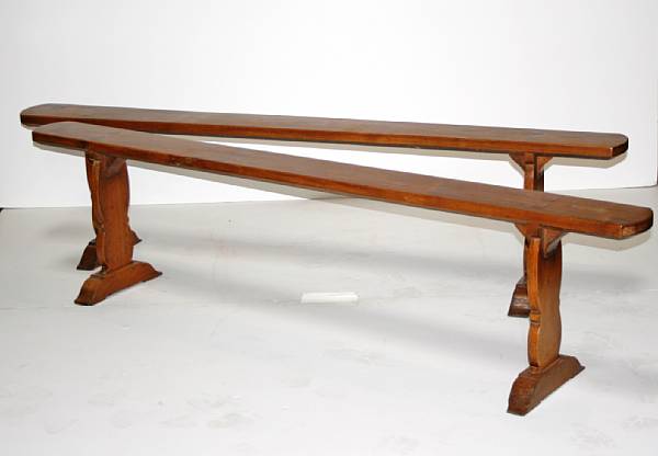 Appraisal: A pair of French Provincial style cherrywood benches height in