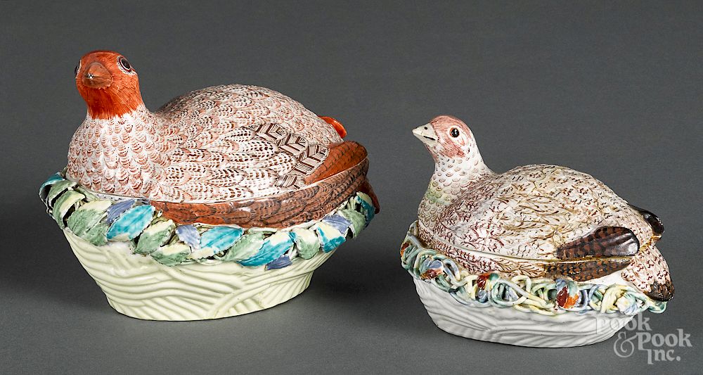 Appraisal: Two English porcelain quail on nest boxes Two English porcelain