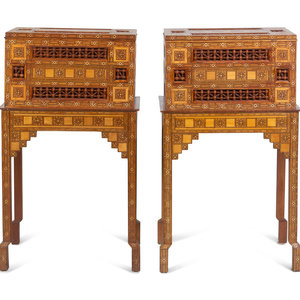 Appraisal: A Pair of Moroccan Marquetry Chests on Stands Late th