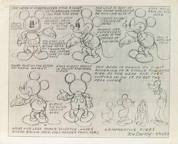 Appraisal: A collection of six Walt Disney photostat model sheets from