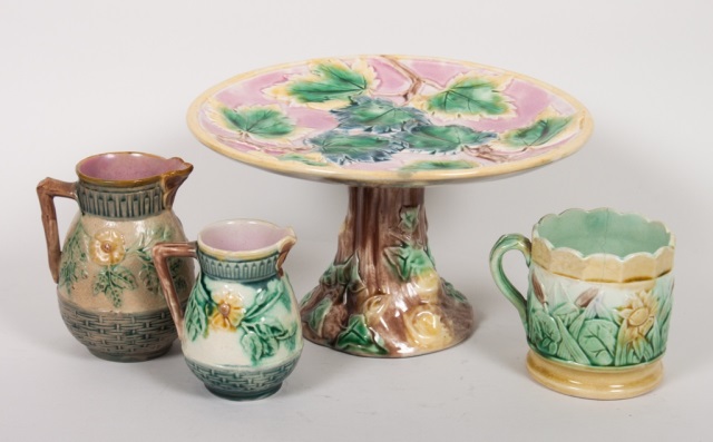 Appraisal: Four Griffin Smith Hill majolica table articles late th century