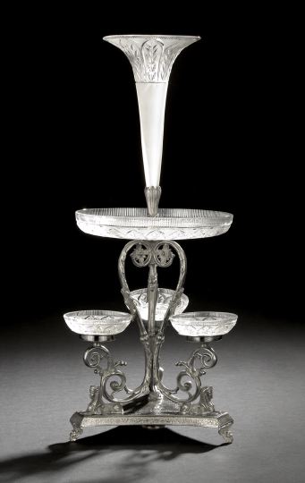 Appraisal: Victorian Silverplate and Glass Egyptian Revival Epergne third quarter th