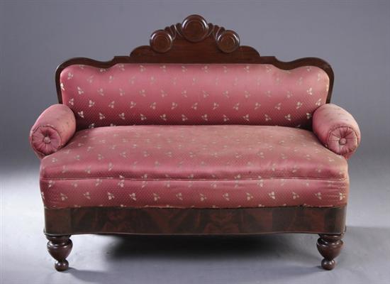 Appraisal: AMERICAN EMPIRE MAHOGANY DIMINUTIVE SOFA - Scalloped crest with centered