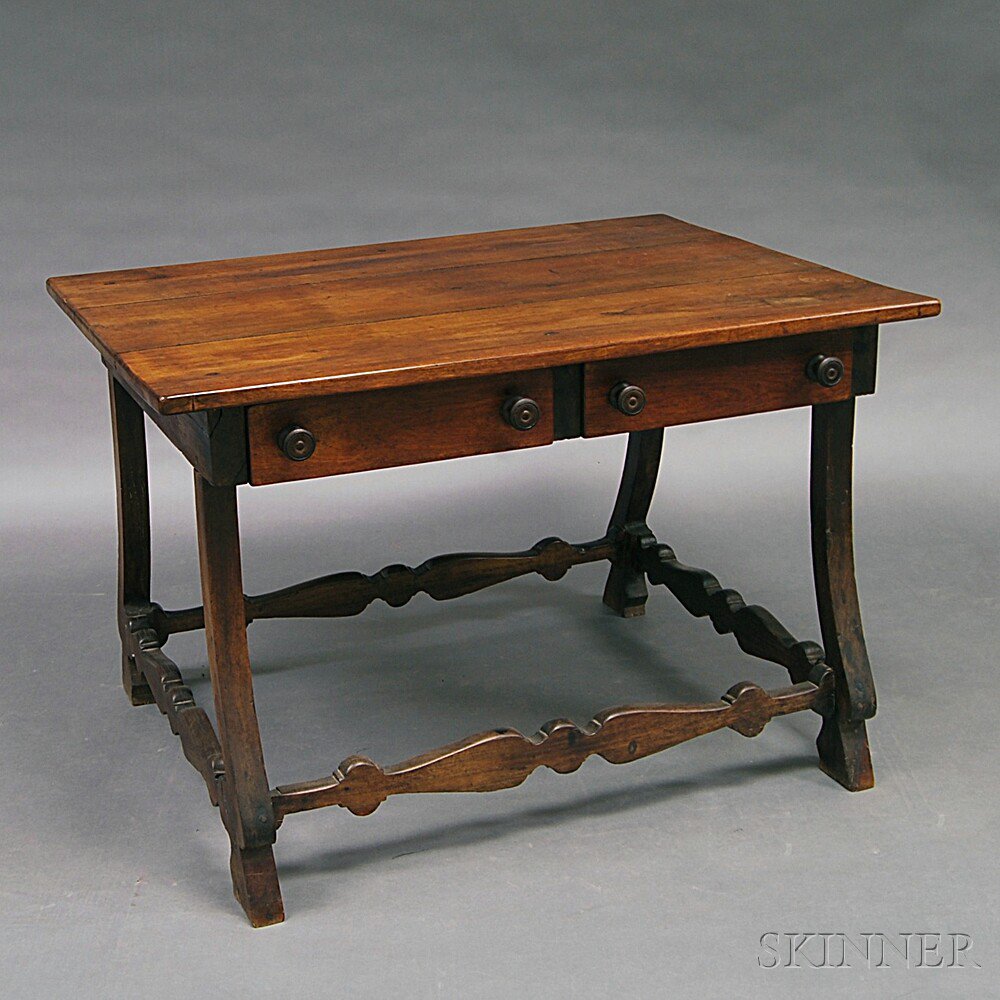 Appraisal: Brazilian Carved Hardwood Two-drawer Table th century the rectangular top