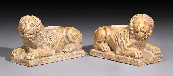 Appraisal: A pair of Italian Baroque carved marble lions possibly th