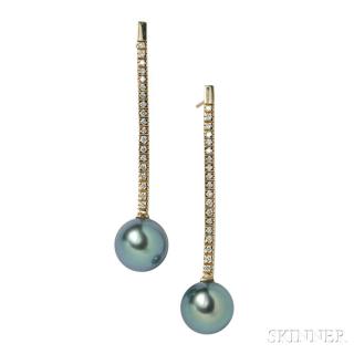 Appraisal: kt Gold Tahitian Pearl and Diamond Earrings each designed as