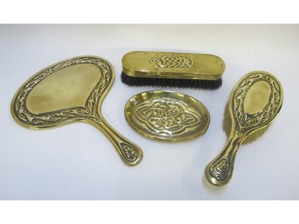 Appraisal: Scottish style brass dressing table set with stylised decoration and