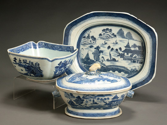 Appraisal: Group of Three Chinese Export 'Canton' Blue and White Table