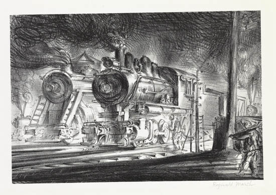 Appraisal: REGINALD MARSH Switch Engines Erie Yards Jersey City Stone No