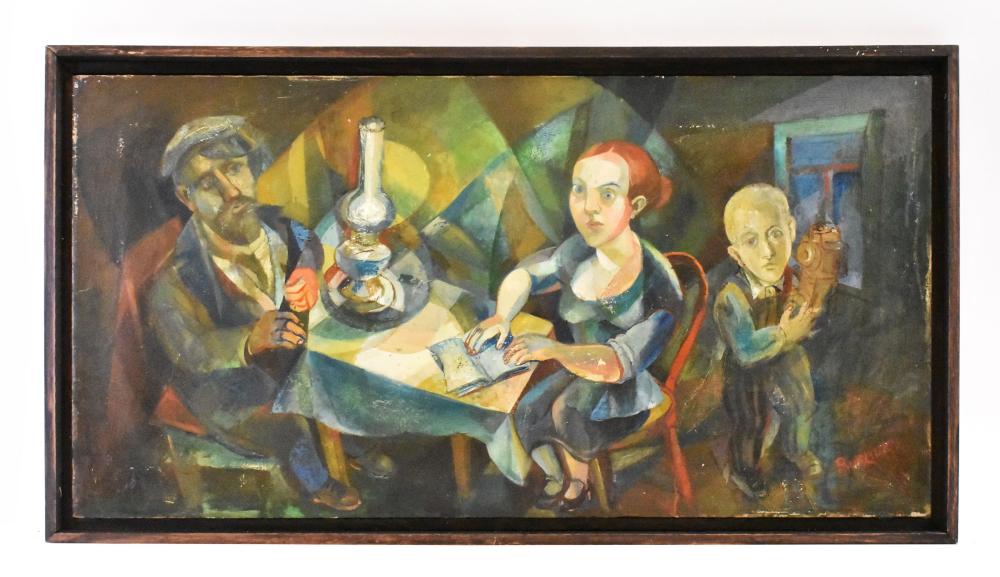 Appraisal: Untitled Family at a Table Signed l r Oil on