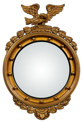 Appraisal: Federal style bull's-eye mirror spread-wing eagle and bellflower crest early