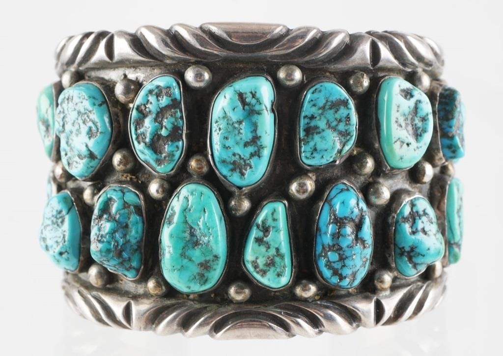 Appraisal: Turquoise and sterling silver bracelet by Navajo silversmith Brugh Tsosie