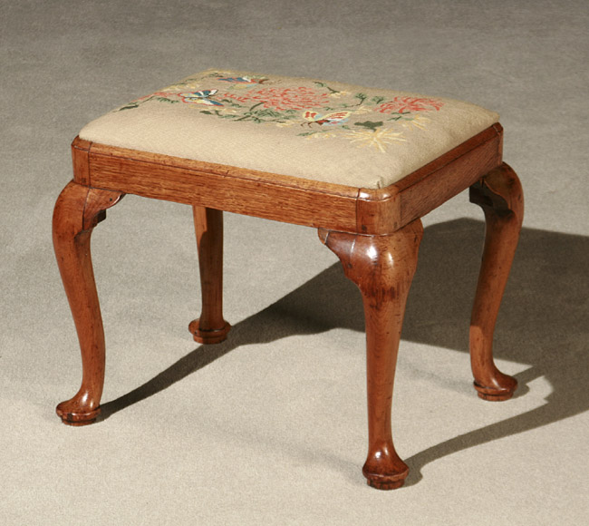 Appraisal: George I-II Walnut Stool Circa - With contemporary chinoiserie floral