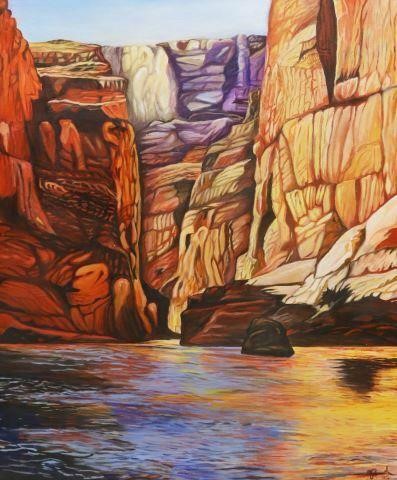 Appraisal: Unframed oil on canvas painting Canyon River Landscape signed illegibly