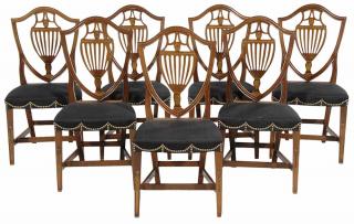 Appraisal: Rare Set of Seven Federal Inlaid Mahogany Shield-Back Dining Chairs