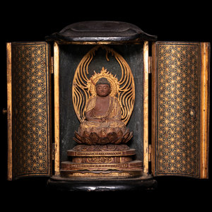 Appraisal: A Gilt Wood Figure of Buddha Shakyamuni and A Gilt