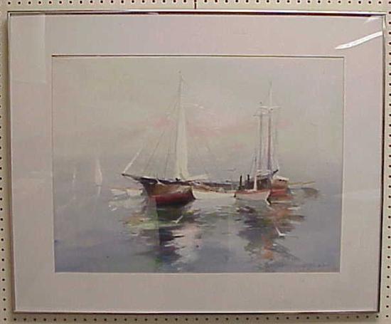 Appraisal: Charles Gruppe b American oil on paper marine scene signed