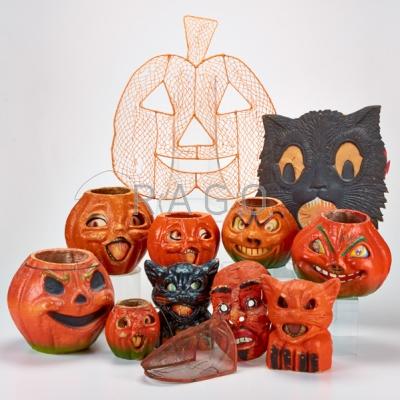 Appraisal: HALLOWEEN GROUP Twelve pieces th c including paper mache jack-o-lanterns