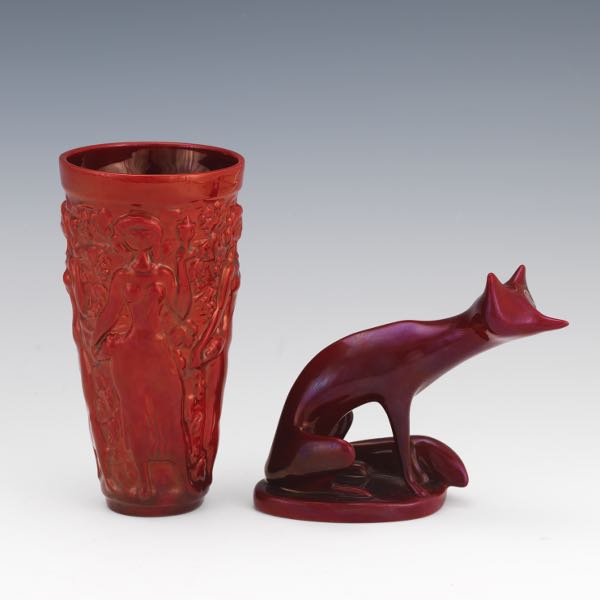 Appraisal: ZSOLNAY FIGURAL VASE WITH FOX Zsolnay pottery embossed vase in