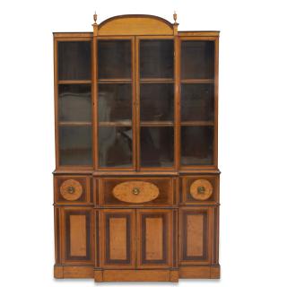 Appraisal: Nice Regency satinwood breakfront bookcase Nice Regency satinwood breakfront bookcase