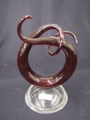 Appraisal: Italian Art Glass Sculpture ruby twist decor on clear base