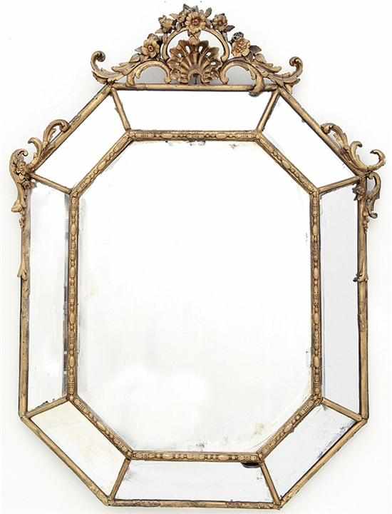 Appraisal: English carved giltwood cushion mirror late th century Rocaille pediment