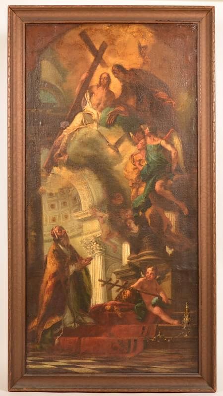 Appraisal: Baroque Painting of Saint Anthony's Death Unsigned Baroque Oil on