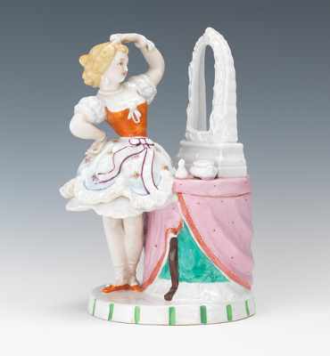 Appraisal: Conta Bohme Figural Tobacco Container Hand decorated figural porcelain tobacco