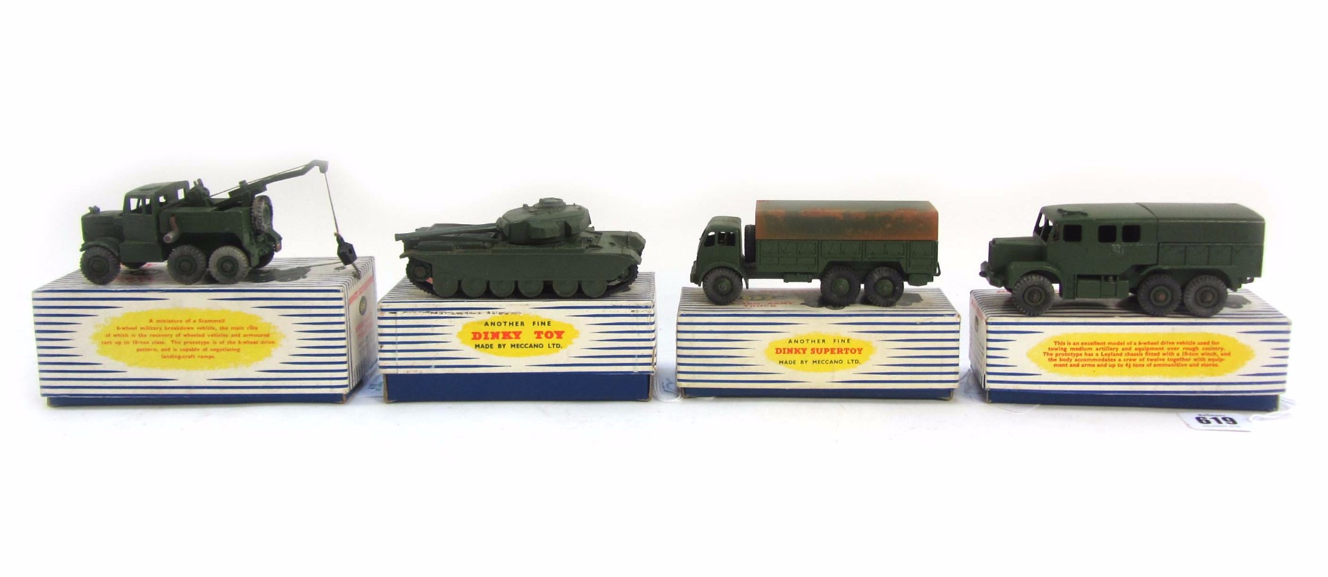 Appraisal: Four Dinky Supertoys die-cast military vehicles comprising medium artillery tractor