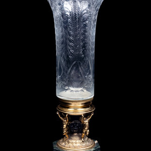 Appraisal: A French Gilt Bronze and Etched Glass Vase with Figural