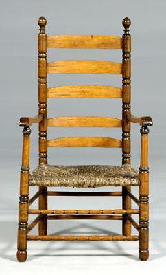 Appraisal: William and Mary armchair banister slat back rush seat sausage