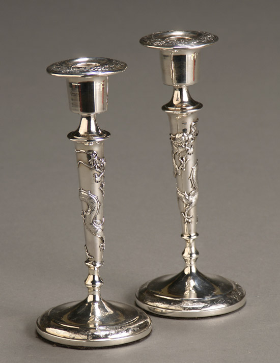 Appraisal: Pair of Chinese Export Weighted Silver Candlesticks Early th Century