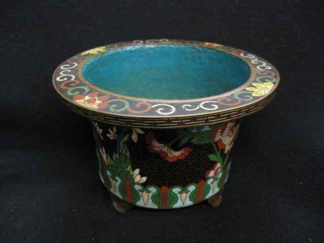 Appraisal: Chinese Cloisonne Planter deco style floralon black footed '' diameter