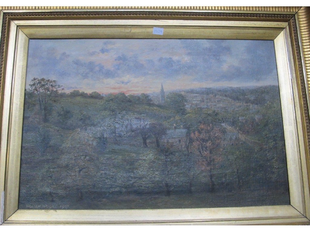 Appraisal: WILLIAM WRIGHT Oil on canvas landscape with a town signed