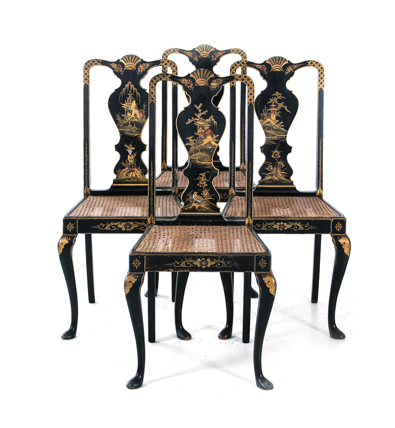 Appraisal: Queen Anne style chinoiserie and cane side chairs early th