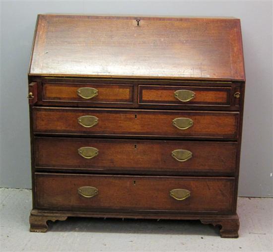 Appraisal: George III oak and mahogany crossbanded fall front bureau the