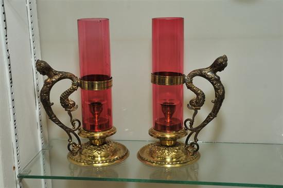 Appraisal: PAIR OF CANDLESTICKS American th century brass and white metal