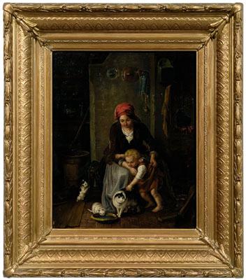 Appraisal: th century painting interior genre scene with woman child and