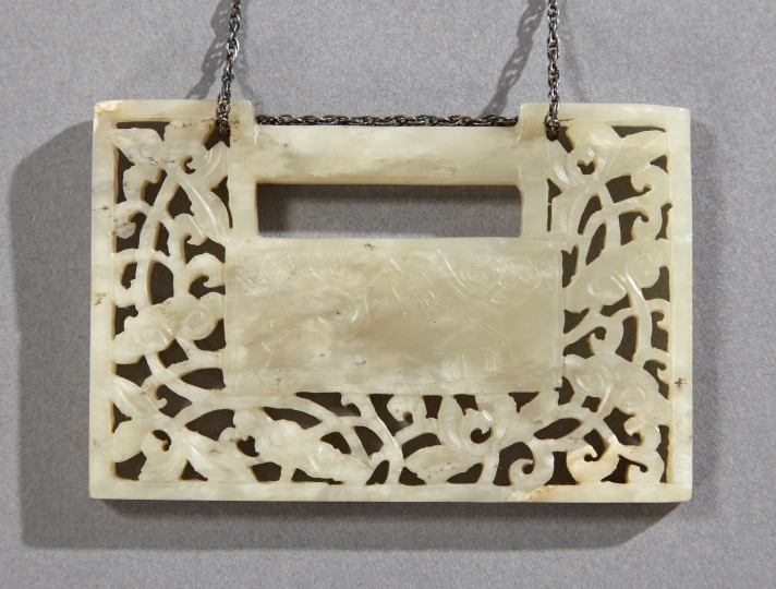 Appraisal: Chinese Carved White Jade Pendant Plaque ca in the shape