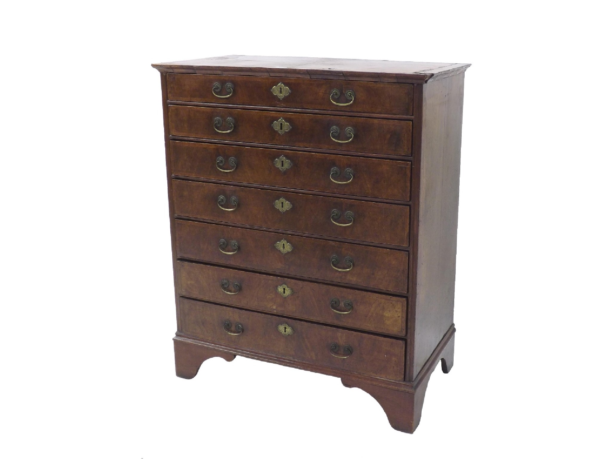 Appraisal: Small th century walnut veneered chest of drawers of good