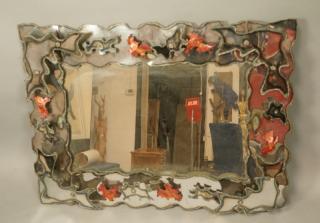 Appraisal: Brutalist Mixed Metal Modern Wall Mirror Welded torched sculptural metal