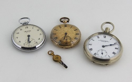 Appraisal: An open faced pocket watch the dial with Roman numerals