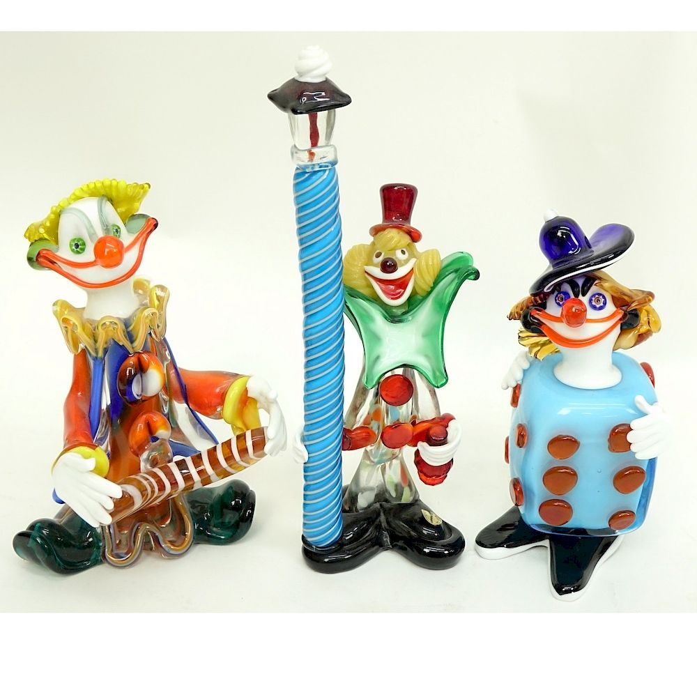 Appraisal: Mid Century Murano Art Glass Clown Figurines Three Piece Lot